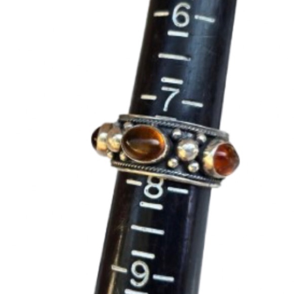 Vintage Sterling Silver Amber Cabochon Ring Sz 7-3/4 - Picture 4 of 12